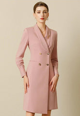 Elegant Rose Blush Double-Breasted Shirt Dress